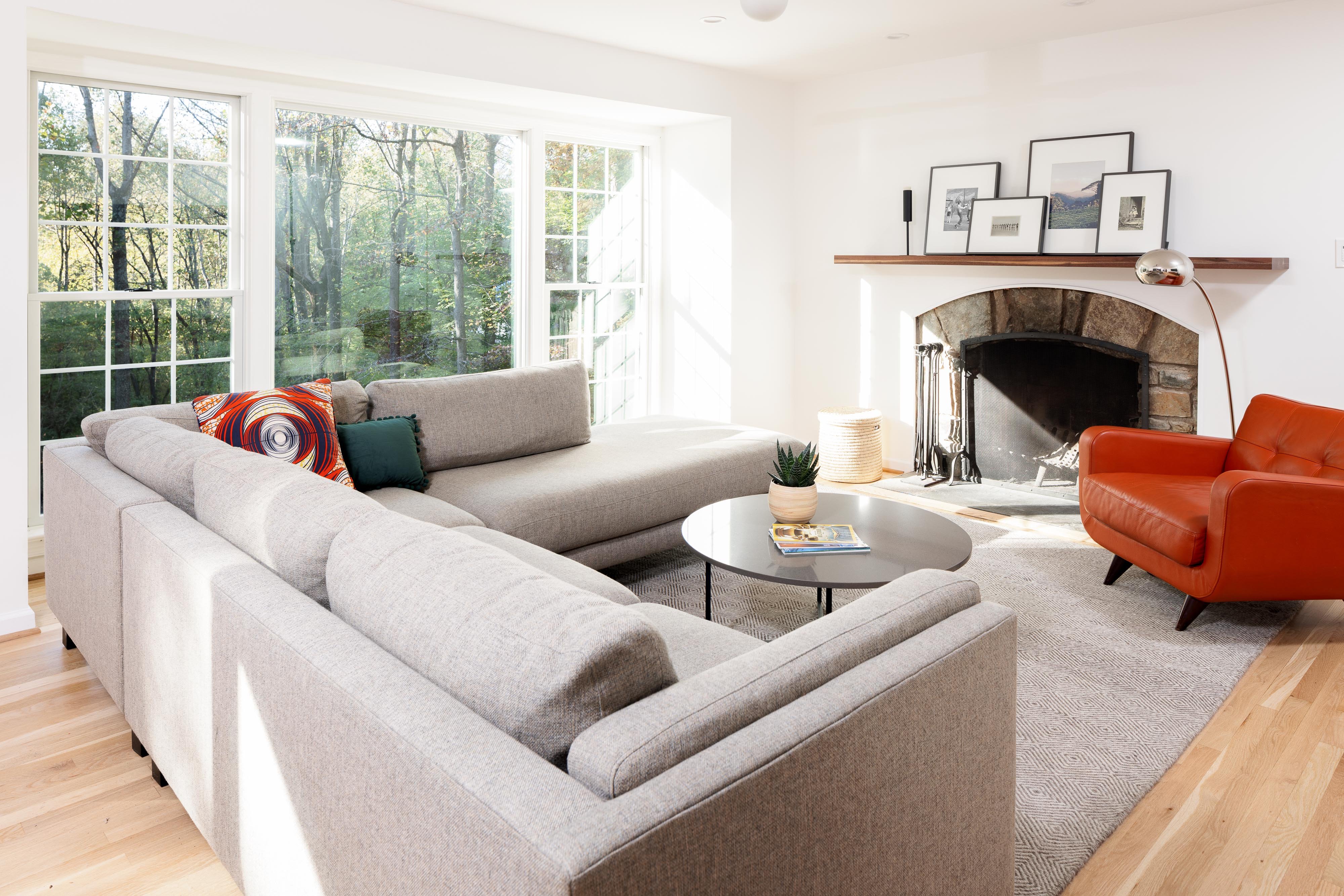 transitional home renovation with fireplace in rockville md